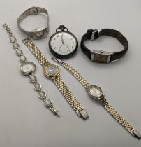 A silver cased, open faced pocket watch A/F, along with mixed wristwatches to include a ladies