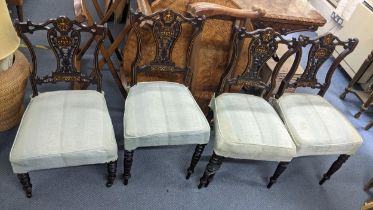 A set of three circa 1900 mahogany carved salon chars and a matching nursing chair A/F Location: