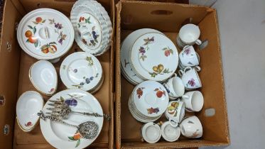 Royal Worcester Evesham pattern tableware to include plates, cups and dishes and a pair of silver