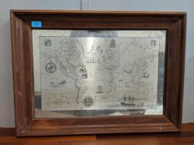 A Royal Geographical Society silver map issued by Franklin Mint, framed, Location: