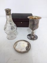 An early 20th century leather cased communion set in cut glass and silver plate Location: