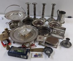 A mixed lot of mainly silver plate to include a 1930s Sheffield plate domed top inkwell,