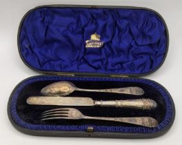 A Victorian silver Christening set, knife, fork and spoon, cased Location: