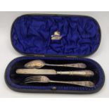 A Victorian silver Christening set, knife, fork and spoon, cased Location: