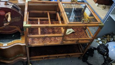 A Chinese style bamboo tea trolley with a detachable tray top Location: