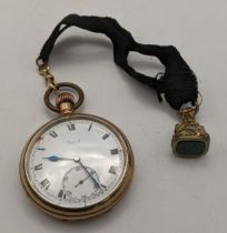 An early 20th century Limit, open faced, keyless, gold plated pocket watch, Location