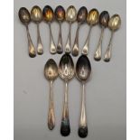 Nine silver teaspoons with various dates, 170.5g and three silver plated teaspoons, Location: