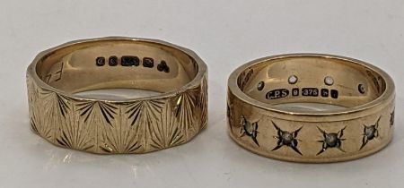 Two 9ct gold wedding rings, one set with diamonds, 6.7g Location: