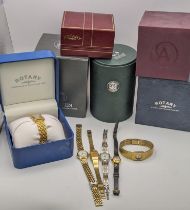 Mixed ladies wristwatches and watch boxes to include a Rotary watch with box and others, a Citizen