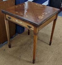 A late Victorian rosewood marquetry inlaid envelope card table having an inset drawer and on