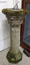 A garden sundial mounted on a weathered concrete pedestal column and base, 91cm, high, Location: