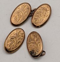 A pair of 9ct gold oval engraved cufflinks, 2.4g A/F Location: