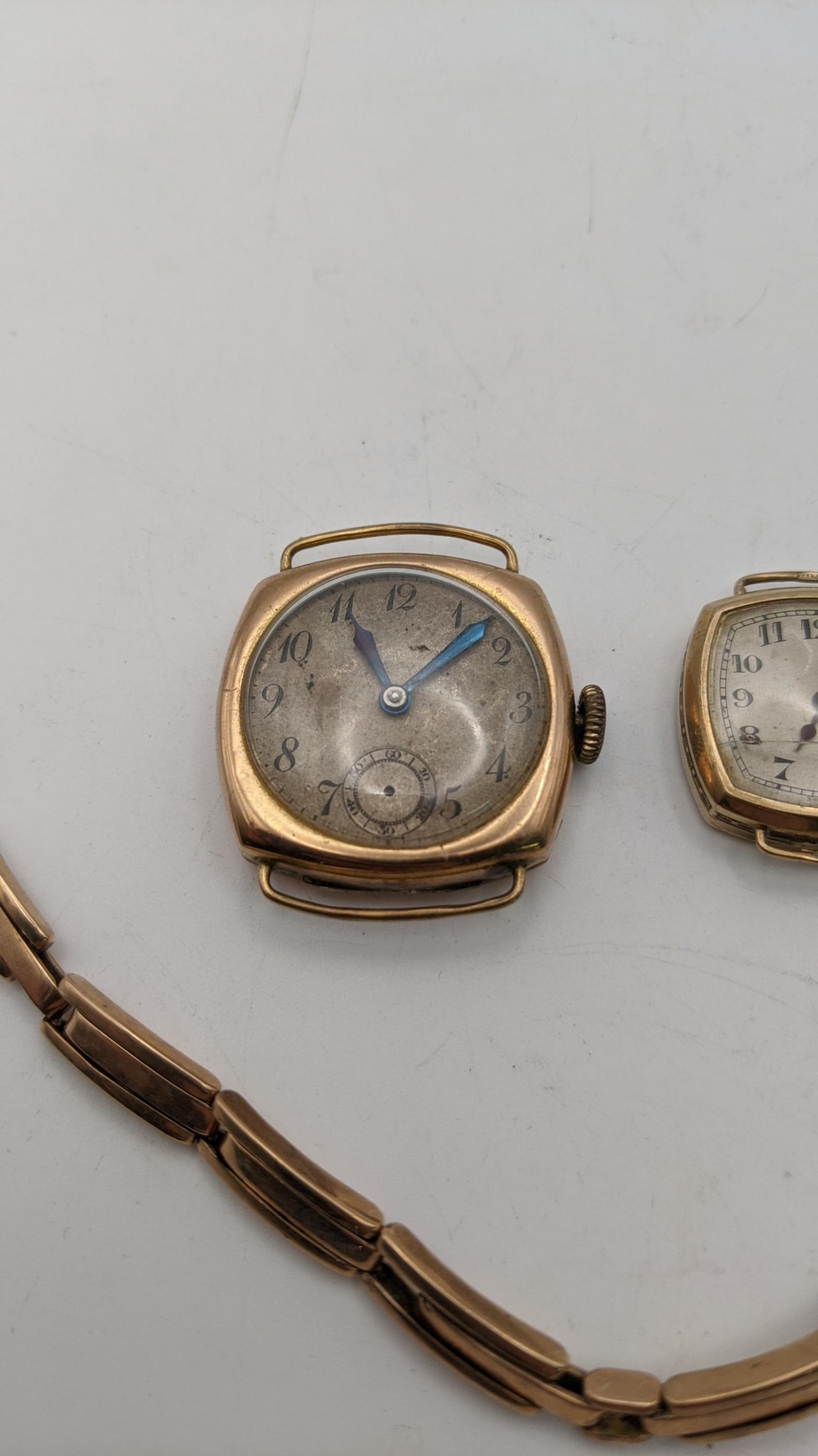 Three 9ct gold cased ladies wristwatches and an expandable strap, total weight 45.2g Location: - Image 4 of 4