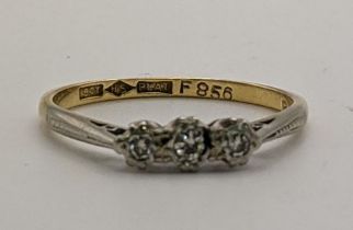 A 18ct gold and platinum three stone diamond ring size Q 2.3g Location: