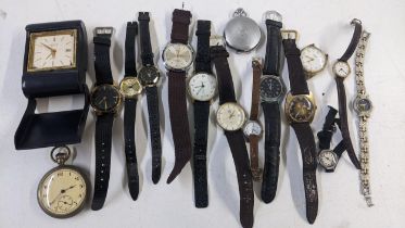 Mixed watches to include a gents Fludson super Deluxe, open faced pocket watch, Looping travel clock