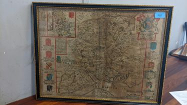 John Speed - a 17th century map of Hampshire, hand coloured, 39cm x 51cm A/F Location: