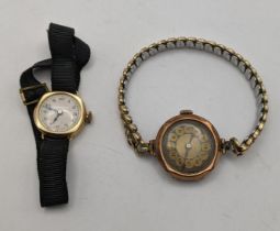 Two 9ct gold ladies manual wind wristwatches to include one on a later expanding bracelet, total