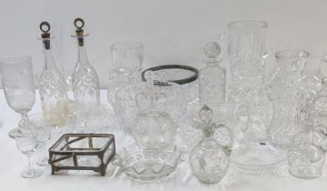 Mixed glassware to include a Victorian Mary Gregory white enamel decoration cruet decanter A/F, a
