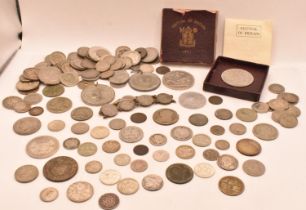 Mixed World Coins - A mixed quantity to include 1951 Crown boxed, French silver Napoleon III and