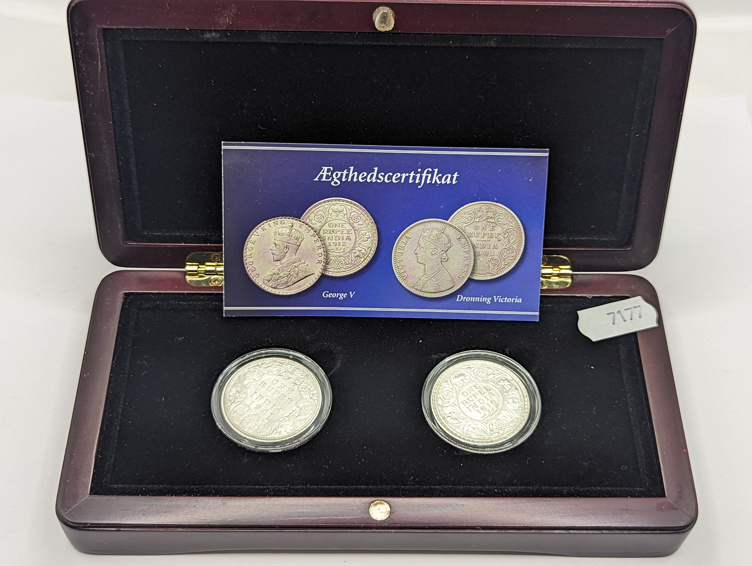 A Presentation Two-Coin Set, comprising of a George V One Rupee, and 'Dronning Victoria' One