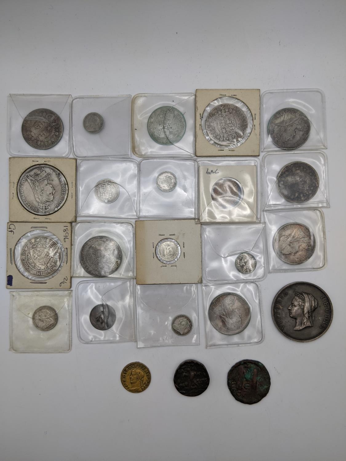 Victoria silver coinage to include an 1889 crown, 1859 Gothic Florin, half crowns 1889-1891, 1896, - Image 3 of 3