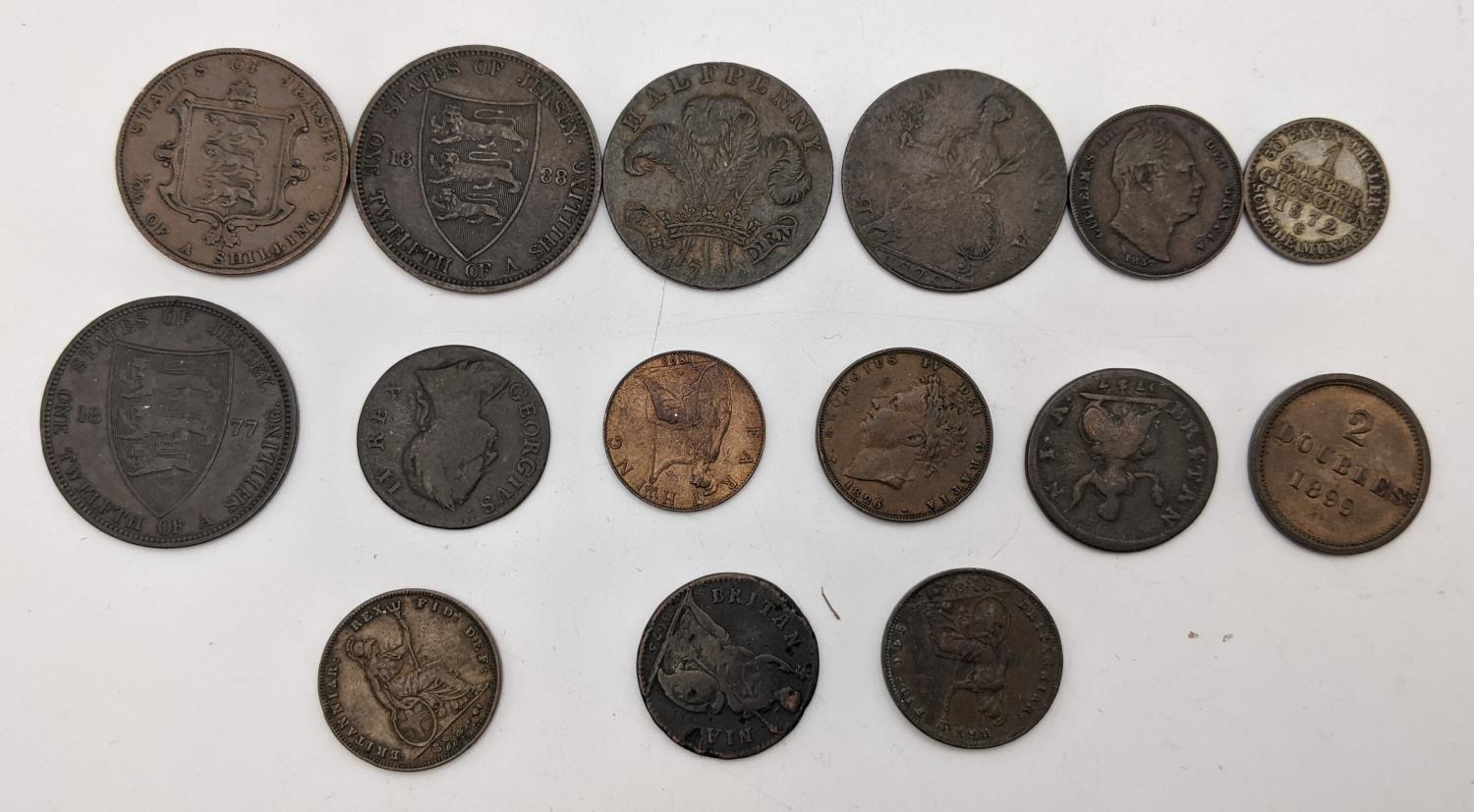 English/United Kingdom copper coinage to include Charles II 1675 farthing, George II farthings,