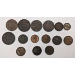 English/United Kingdom copper coinage to include Charles II 1675 farthing, George II farthings,