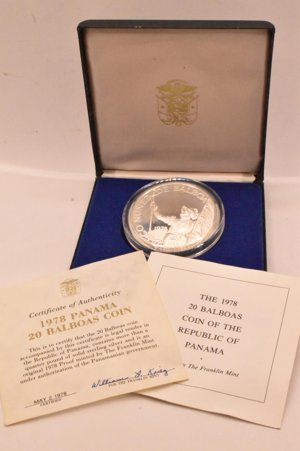 Republic of Panama - Silver 20 Balboas, 1978, in presentation case with certificates,