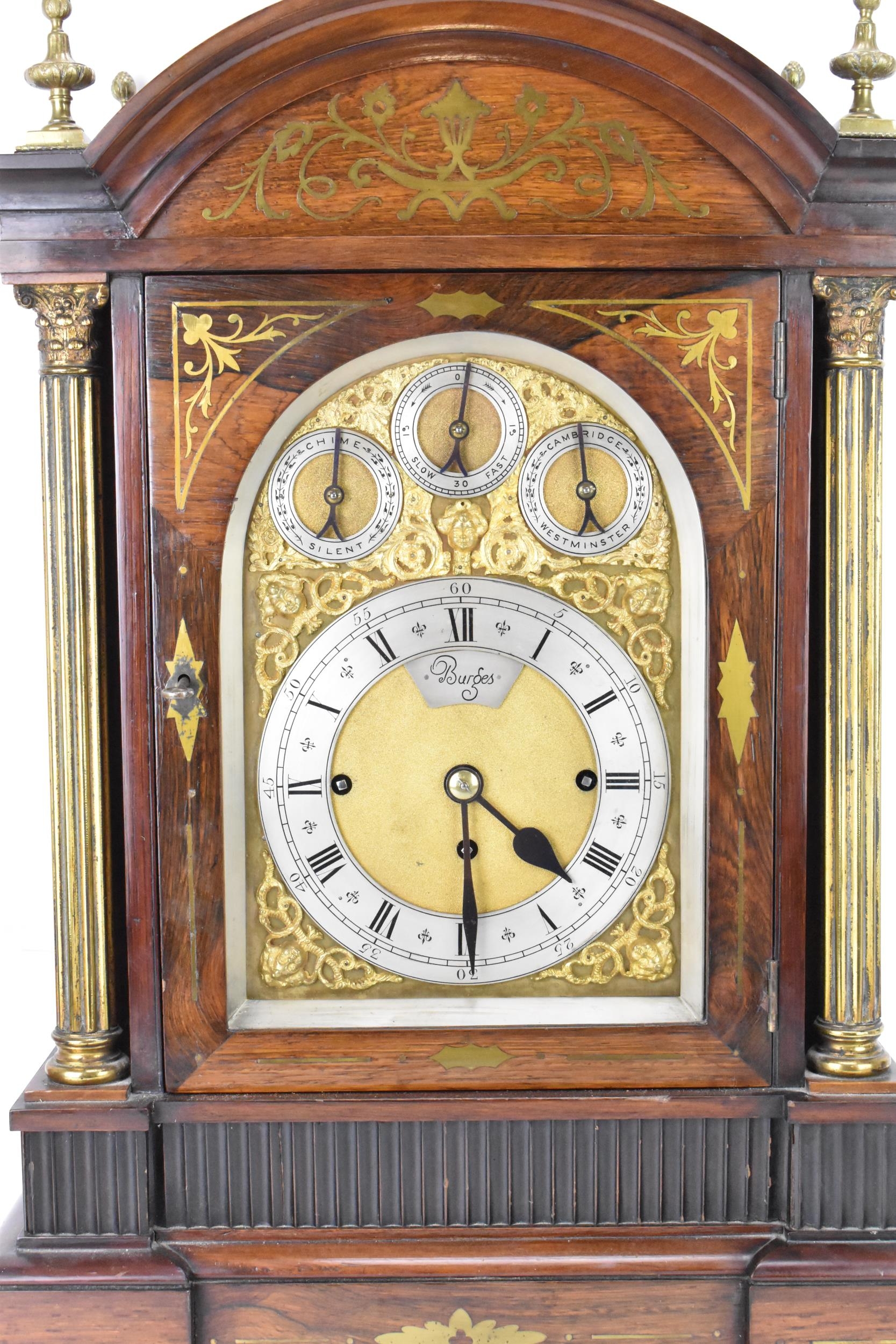 An early 20th century large boardroom triple fusee clock, the rosewood case having three gilt - Image 3 of 9