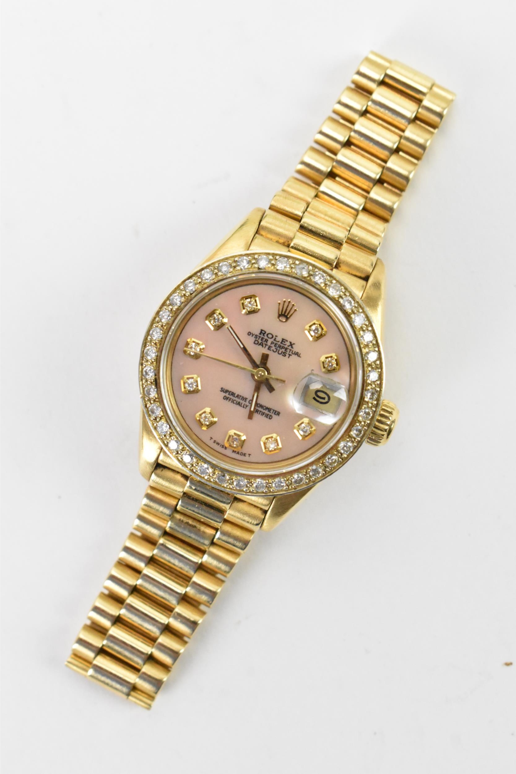 A Rolex Pearlmaster Datejust, automatic, ladies, 18ct gold wristwatch, having a mother of pearl - Image 3 of 10