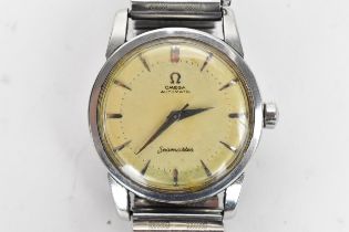 An Omega Seamaster, automatic, gents, stainless steel wristwatch, circa 1956, having a silvered