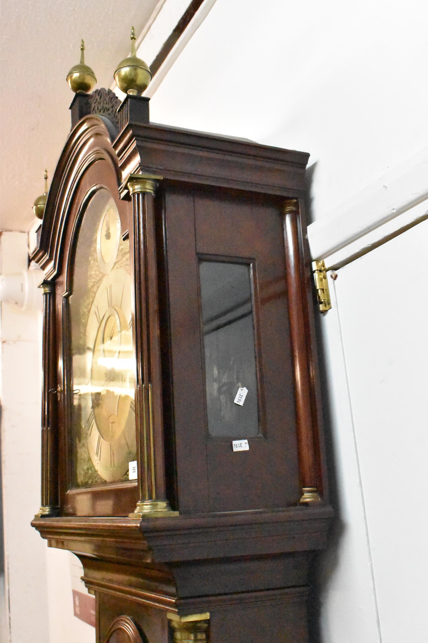 A George III mahogany longcase clock, the case having an arched top with three ball and spike - Image 6 of 9