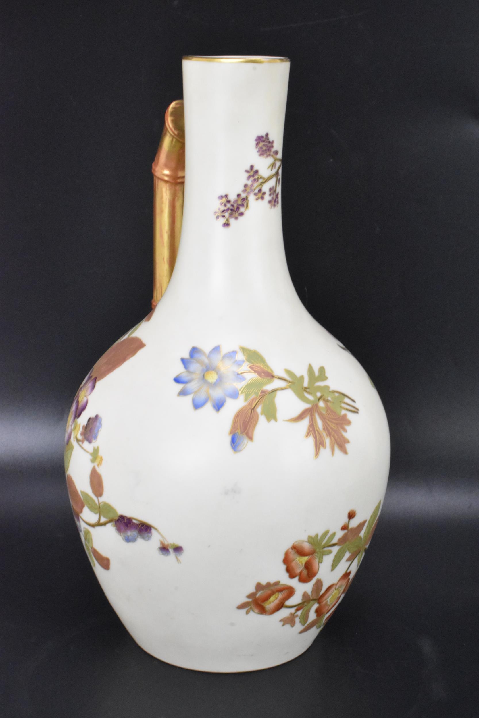 A late 19th century Royal Worcester blush ivory jug, date mark for 1888, shouldered form with bamboo - Image 2 of 5