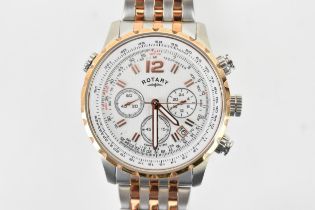 A Rotary Chronograph, quartz, gents, stainless steel bi-coloured wristwatch, having a textured dial,