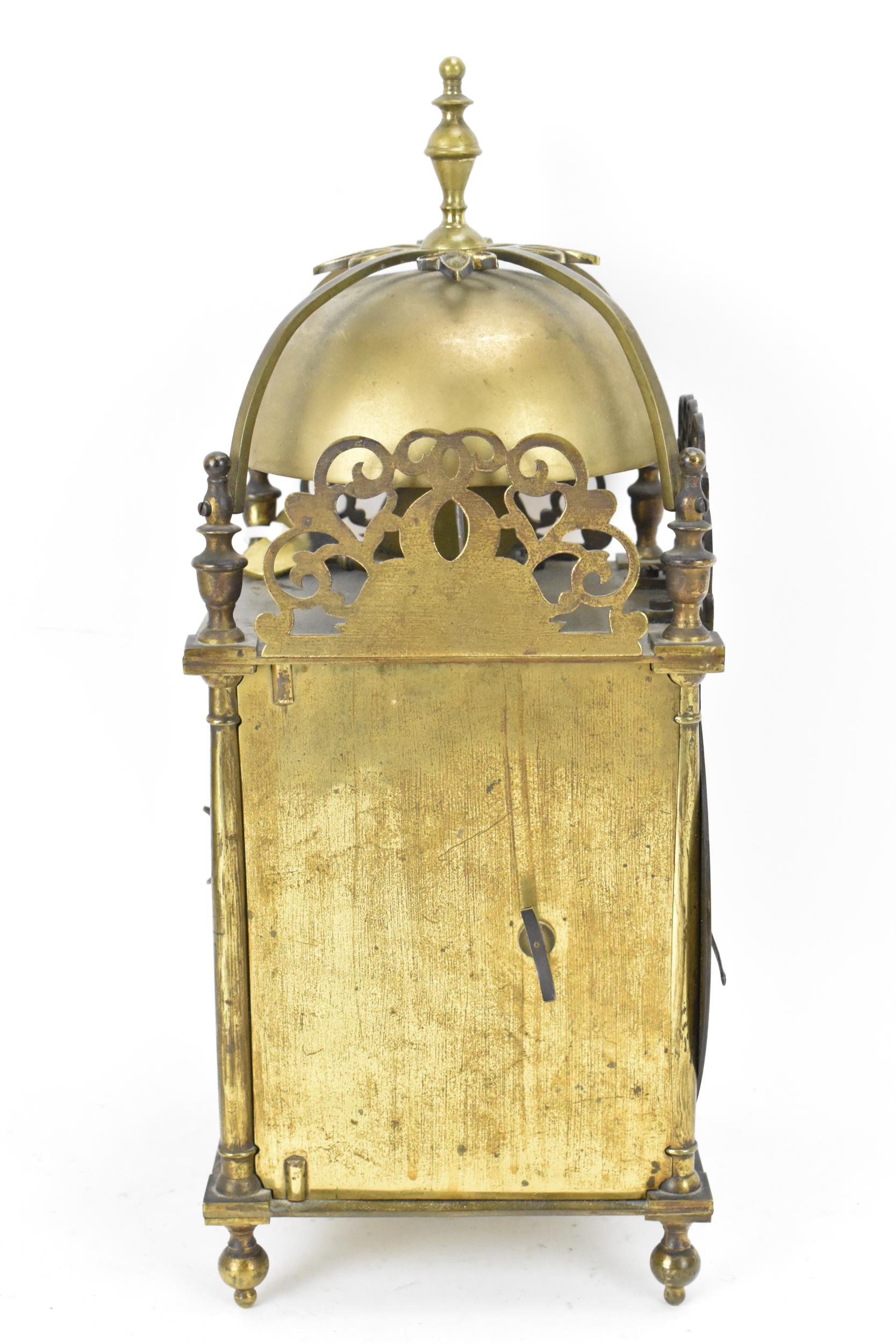 A circa 1900 Mappin & Webb lantern clock, in the 17th century style, the brass case having a - Image 4 of 5