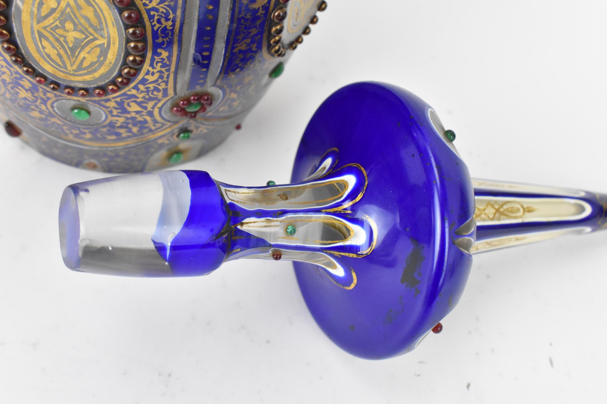 A large 19th century bohemian flash overlay and jewelled cut glass decanter, in cobalt blue - Image 4 of 6