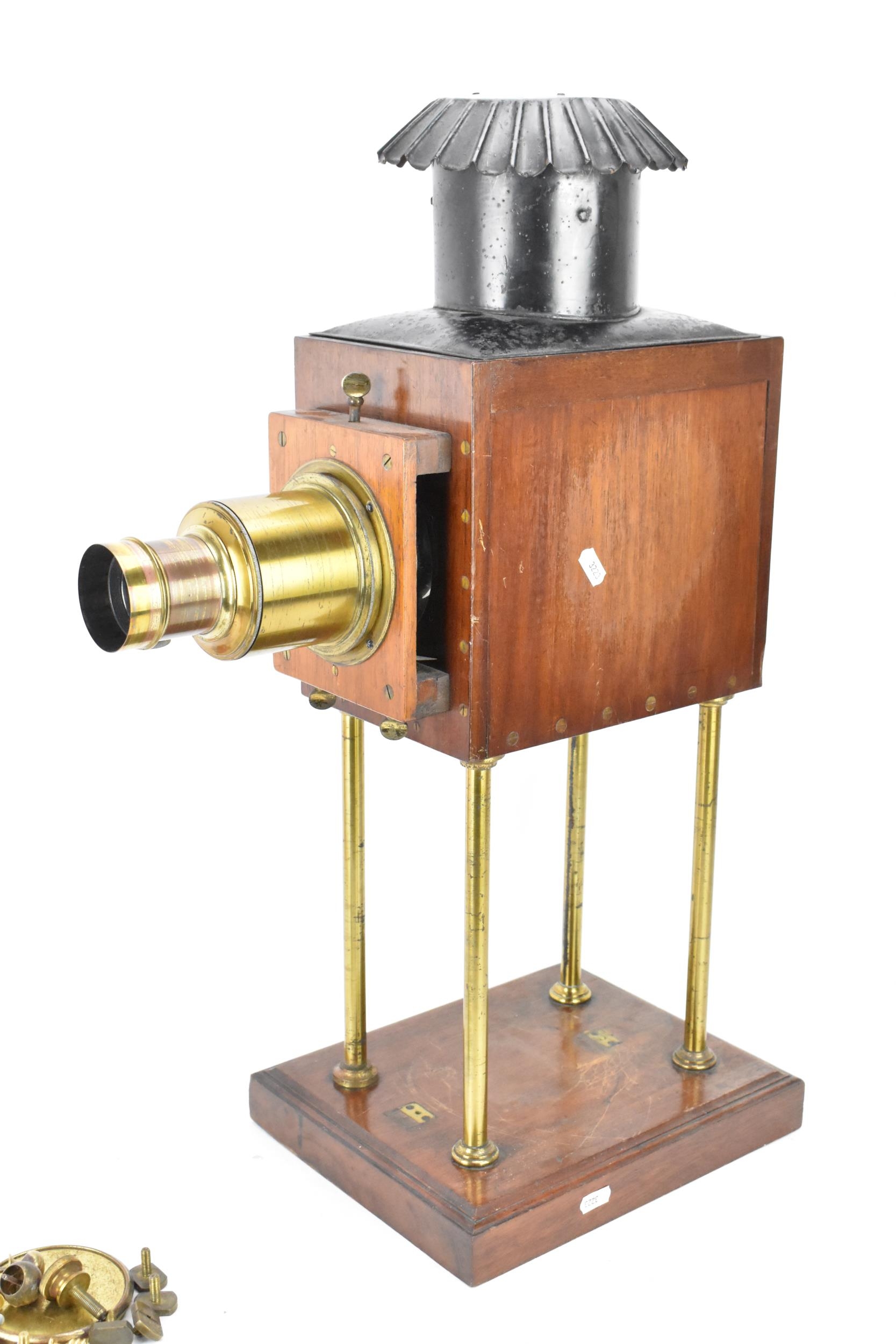 An early 20th century mahogany, brass and lacquered tin Magic Lantern by Newton & Co. 3 Fleet - Image 2 of 6