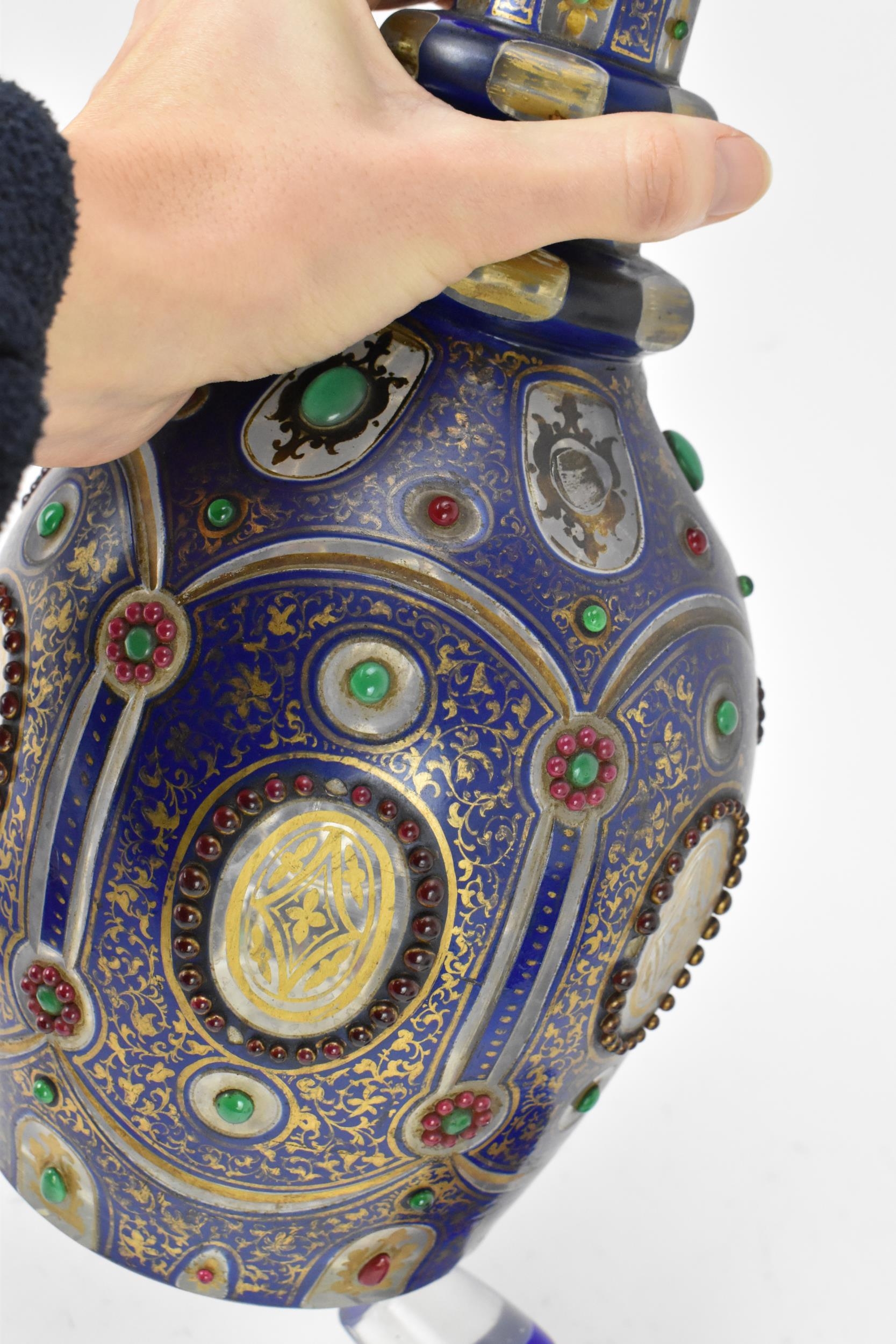 A large 19th century bohemian flash overlay and jewelled cut glass decanter, in cobalt blue - Image 6 of 6