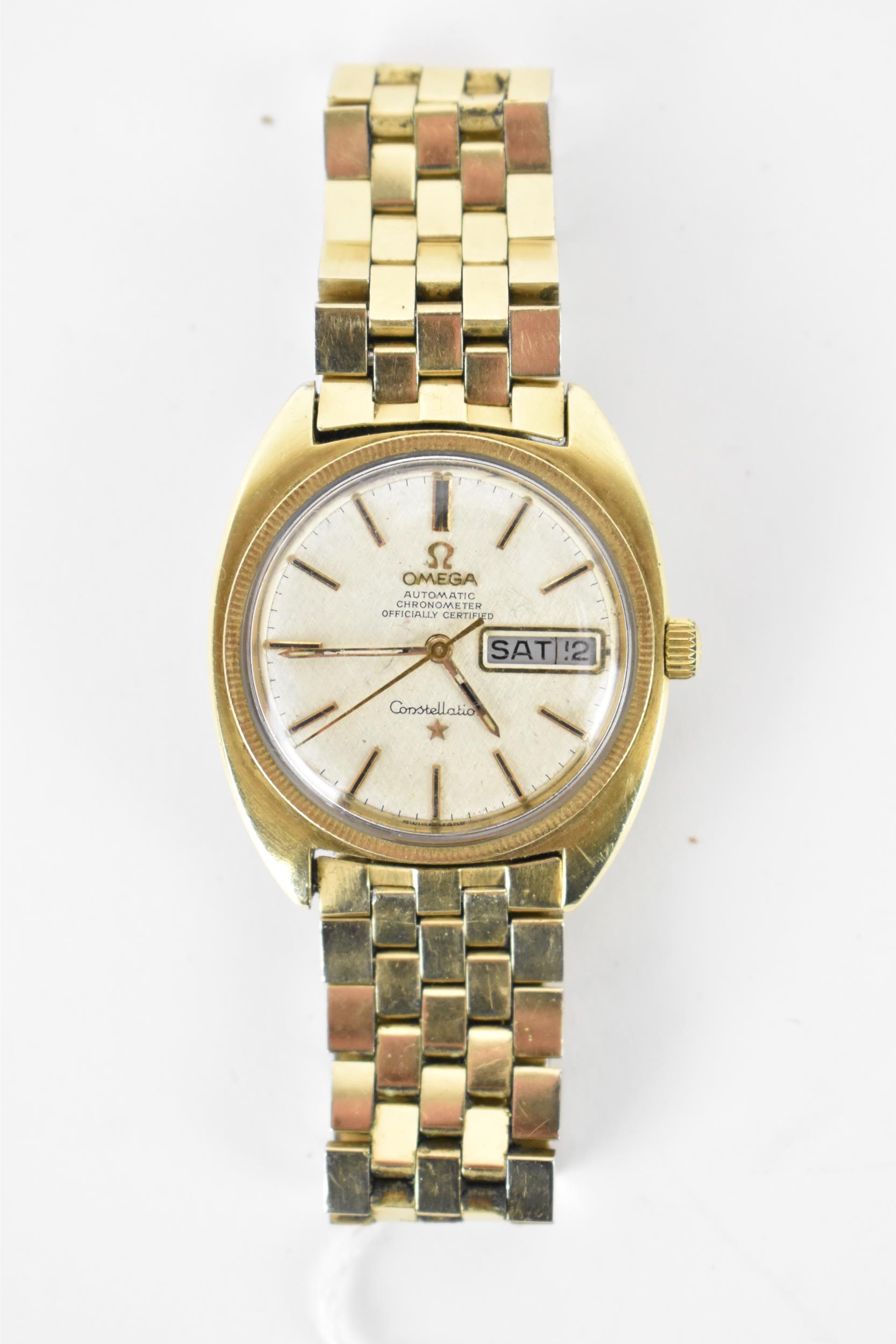 An Omega Constellation Chronometer, automatic, gents, gold plated wristwatch, having a silvered - Image 2 of 7