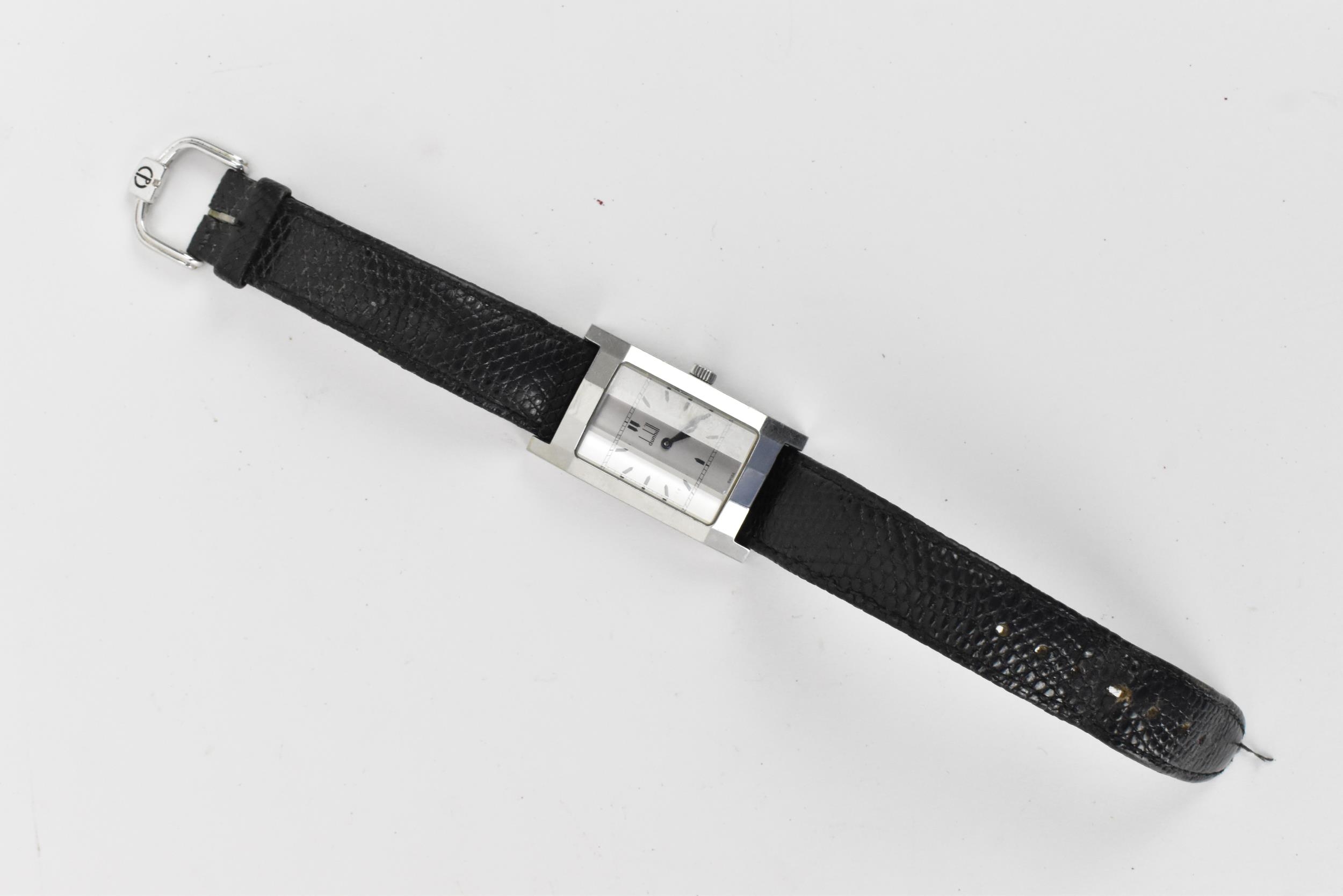 A Dunhill, manual wind, gents, stainless steel wristwatch, circa 1996, having a silvered dial, baton - Image 2 of 5