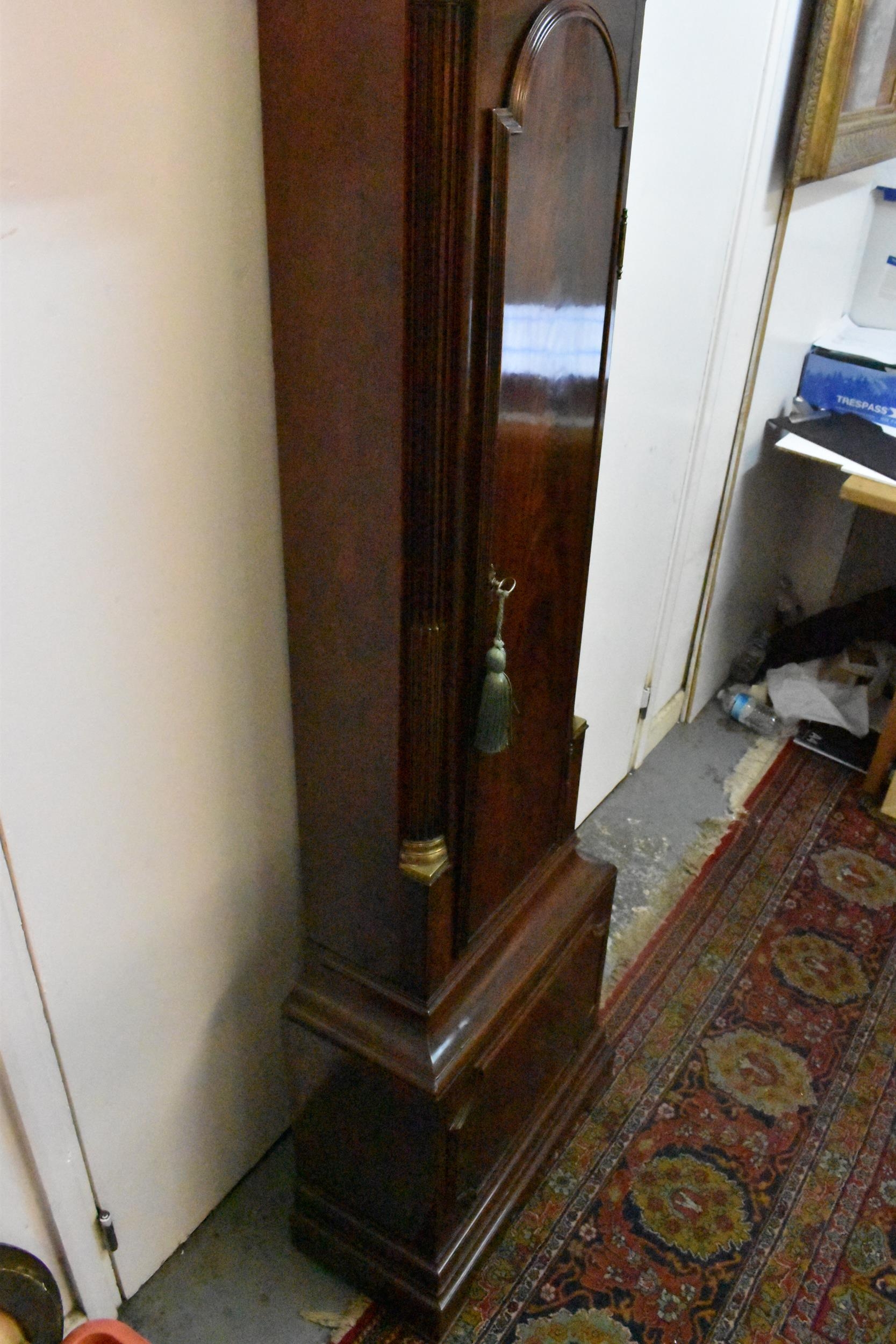 A George III mahogany longcase clock, the case having an arched top with three ball and spike - Image 9 of 9