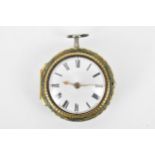 A George III shagreen and silver pair cased pocket watch, the white enamel dial having black Roman