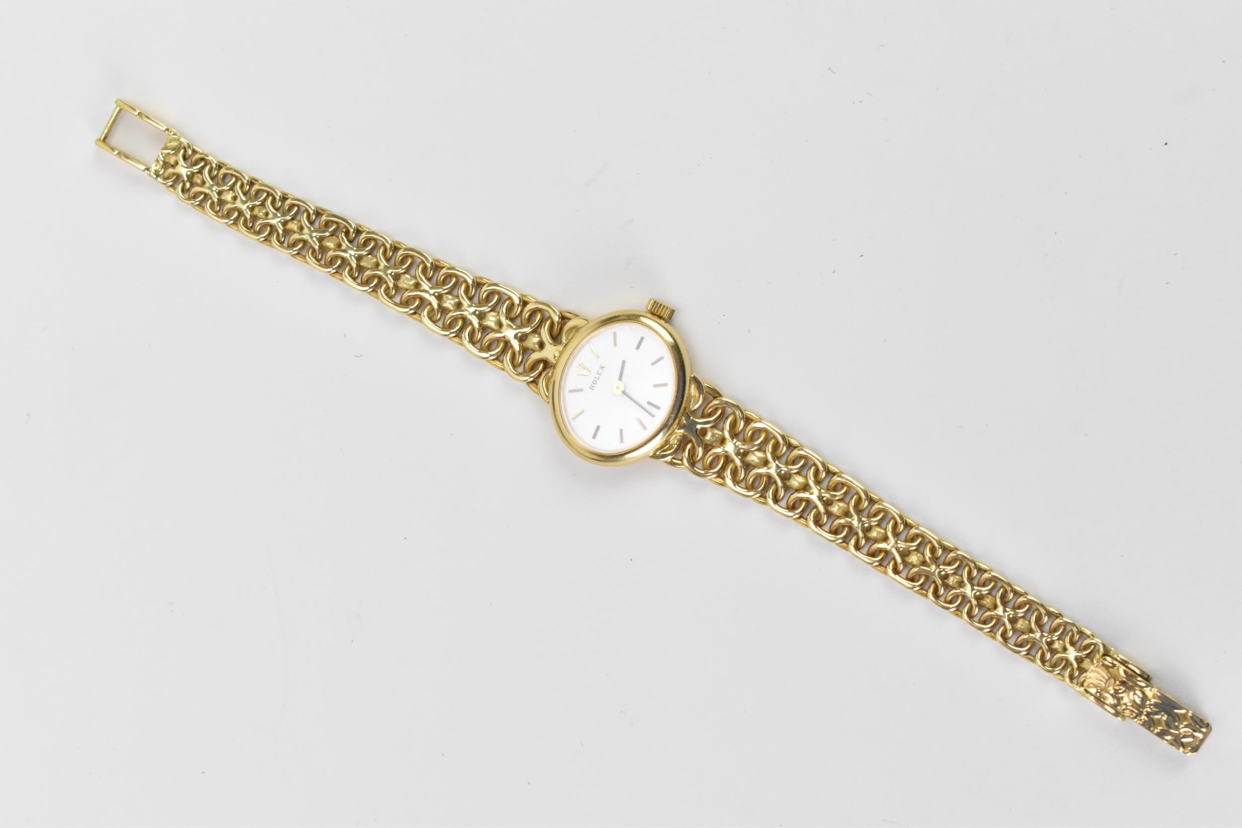 A Rolex, manual wind, ladies, 14ct gold dress watch, circa 1993, having a oval silvered dial, - Image 3 of 6