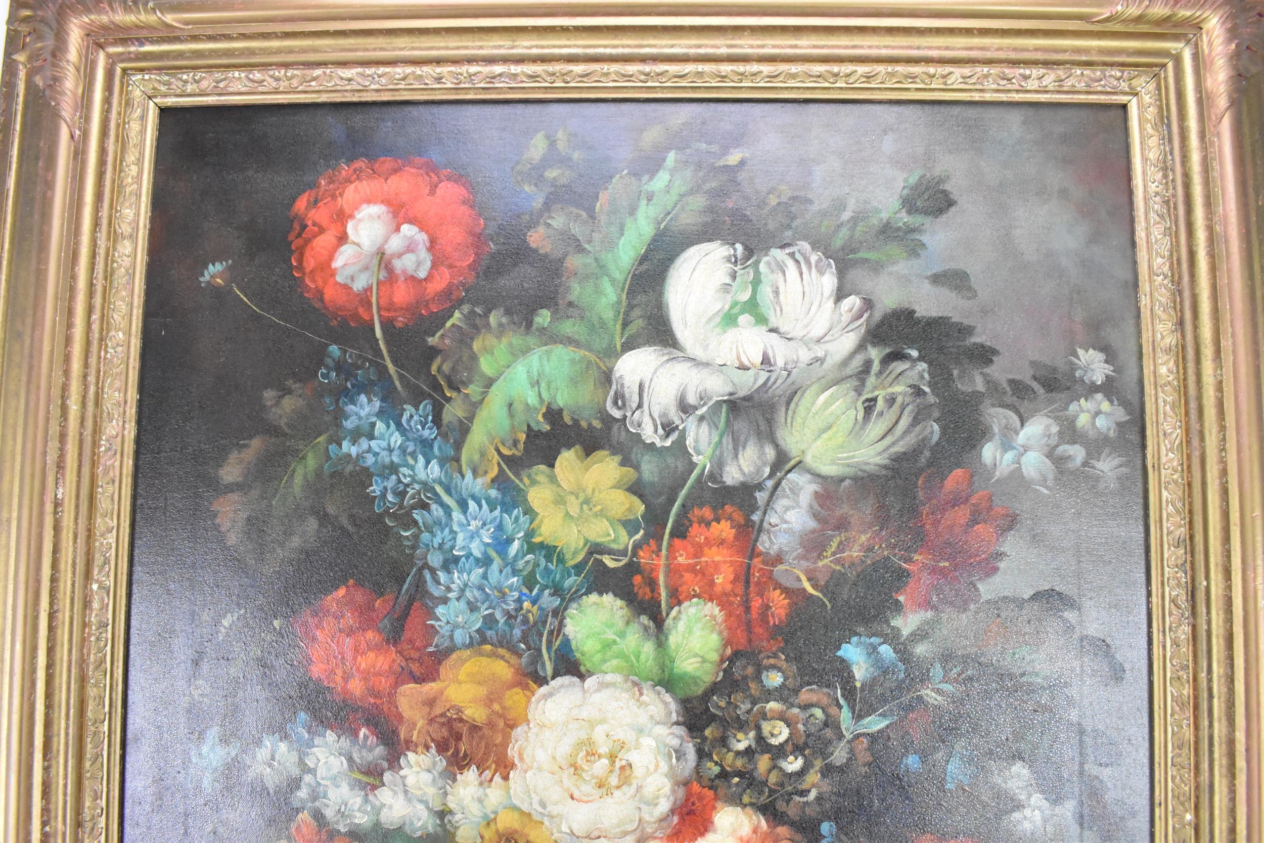 L. Martin - A 20th century oil on canvas depicting a still life study of roses, grapes and peaches - Image 3 of 6