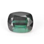 A faceted cut loose green tourmaline gemstone, 16.7mm x 13.7mm x 10.6mm