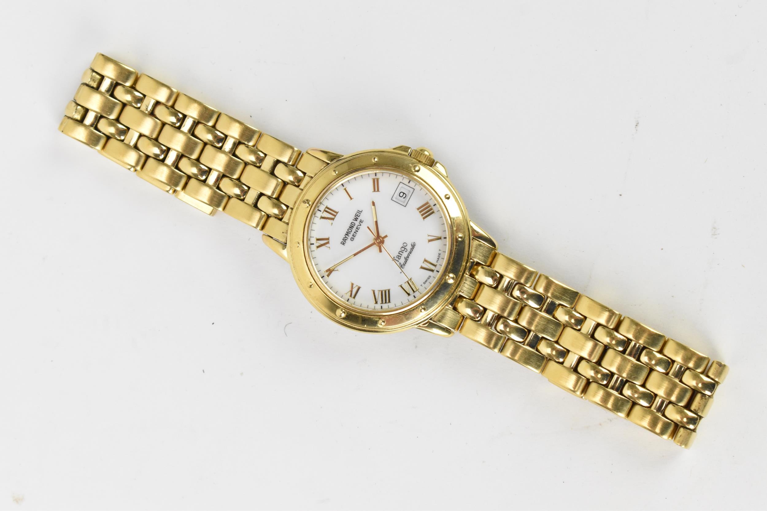 A Raymond Weil Tango, automatic, gents, gold plated wristwatch, having a white dial, centre seconds, - Bild 2 aus 4