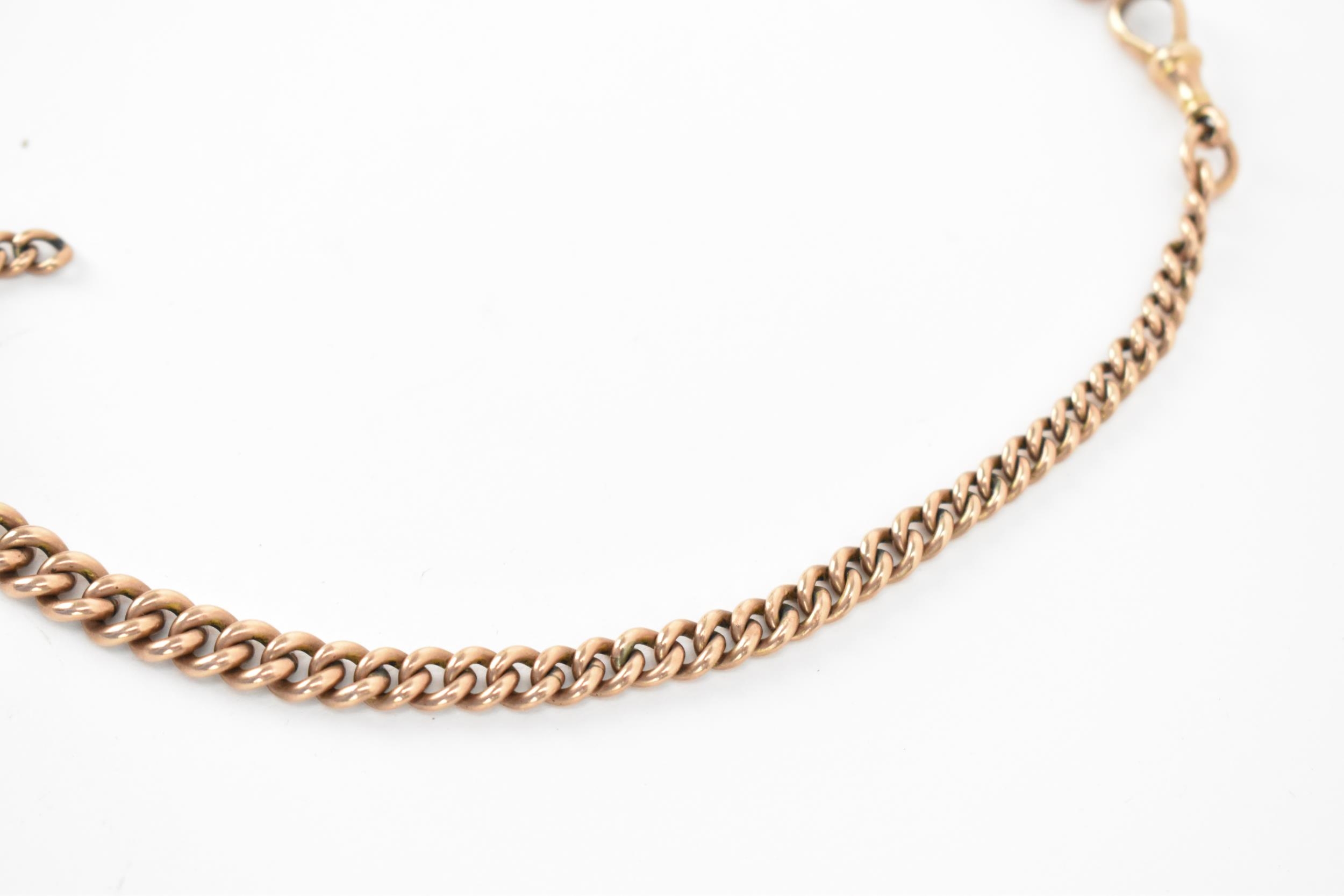 A Victorian 9ct gold curb link pocket watch chain, having graduated links, 9ct gold T-bar and two - Image 4 of 4