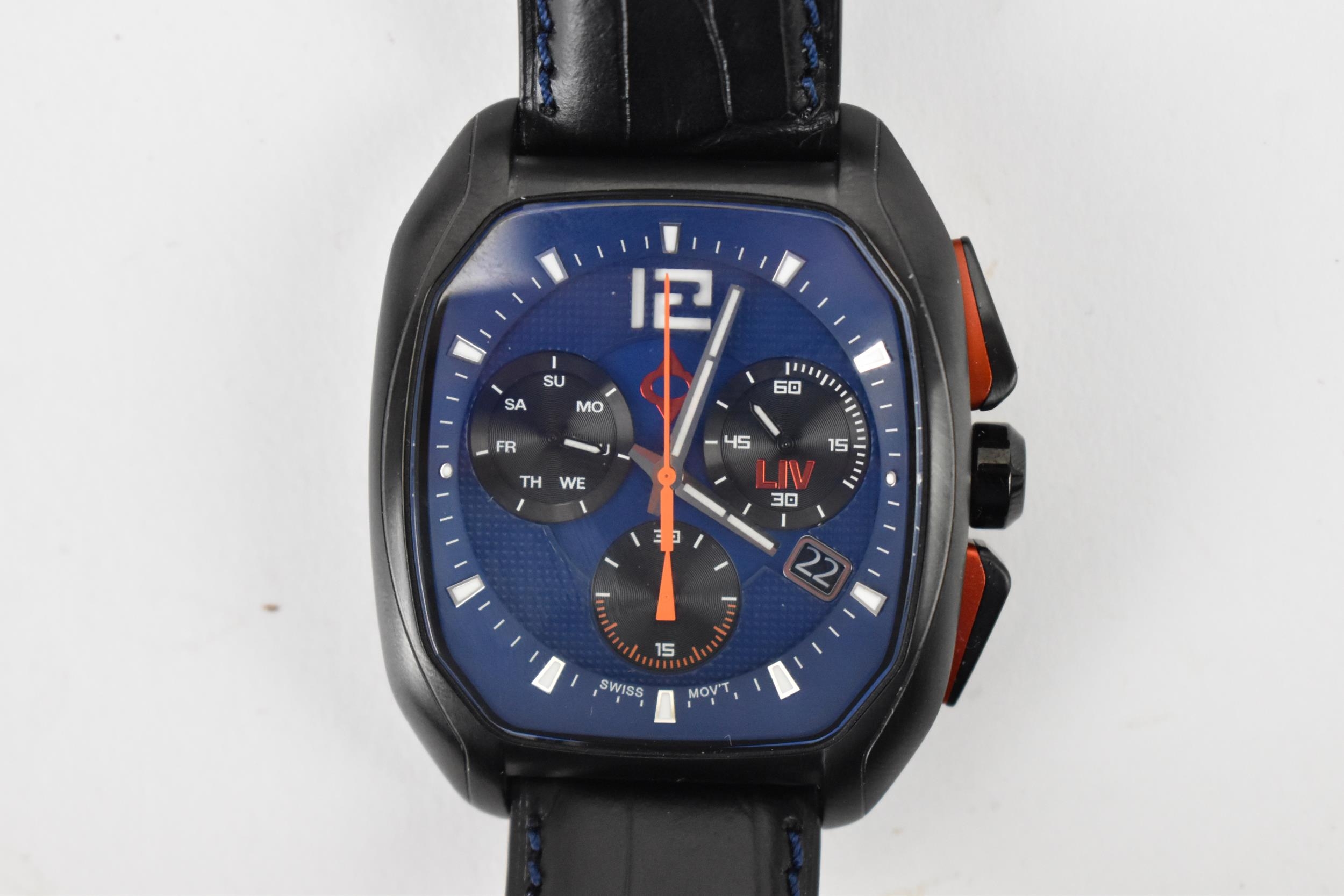 An Liv Rebel, chronograph, limited edition, quartz, gents, stainless steel wristwatch, having a blue