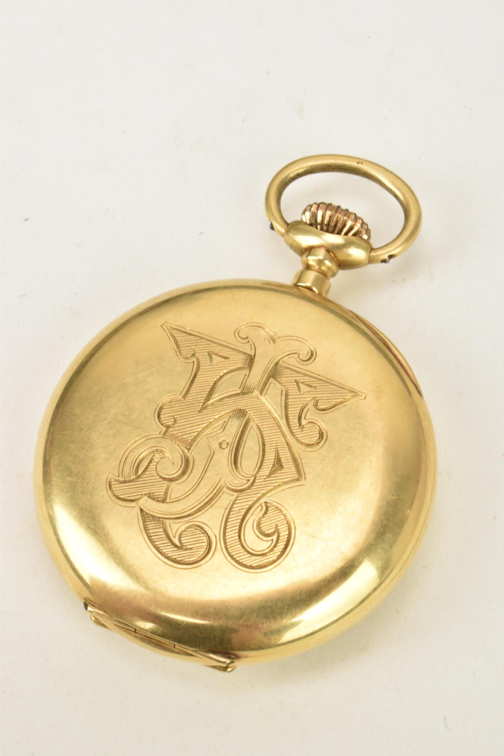 An Omega early 20th century, 18ct gold, open faced pocket watch, the white enamel dial having - Image 2 of 5