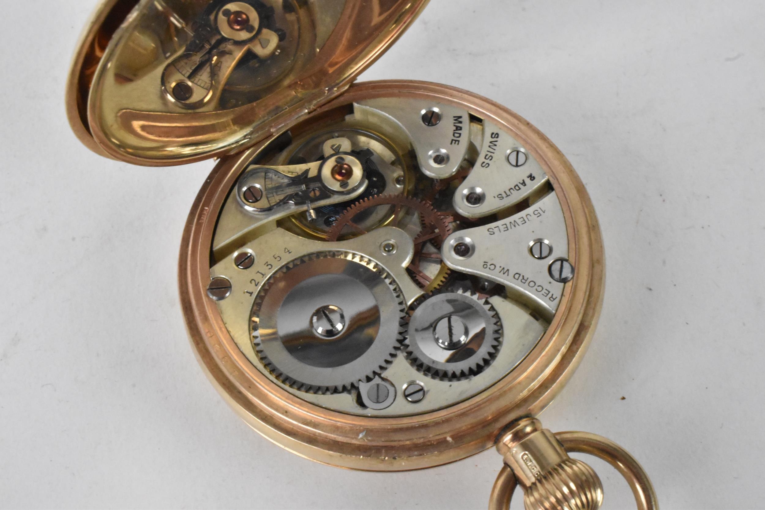An early 20th century Record Dreadnought, 9ct gold, open faced pocket watch, the white enamel dial - Image 6 of 6